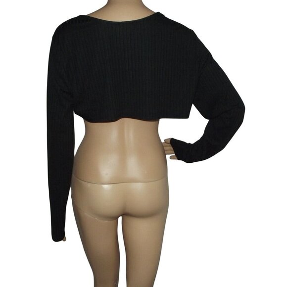 Rue21 Shrug Womens Size XL black ribbed knit Long Sleeve short cardigan Bolero - Picture 2 of 6